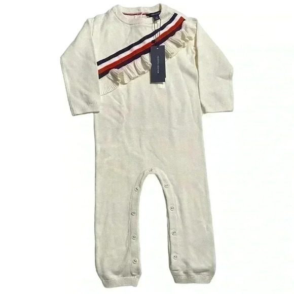 Tommy Hilfiger Girls 24 Months Cream Ruffle Front Knit One Piece Coverall NWT - Picture 1 of 6